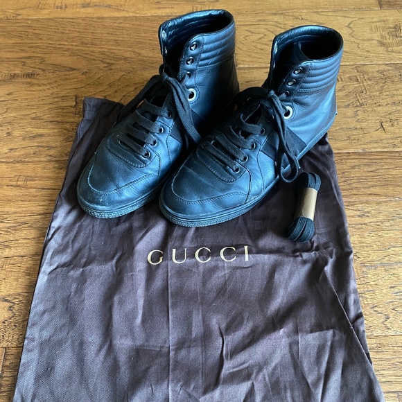 GUCCI High Top Sneakers Leather Black EU 38.5/ US 8.5 - Picture 1 of 9